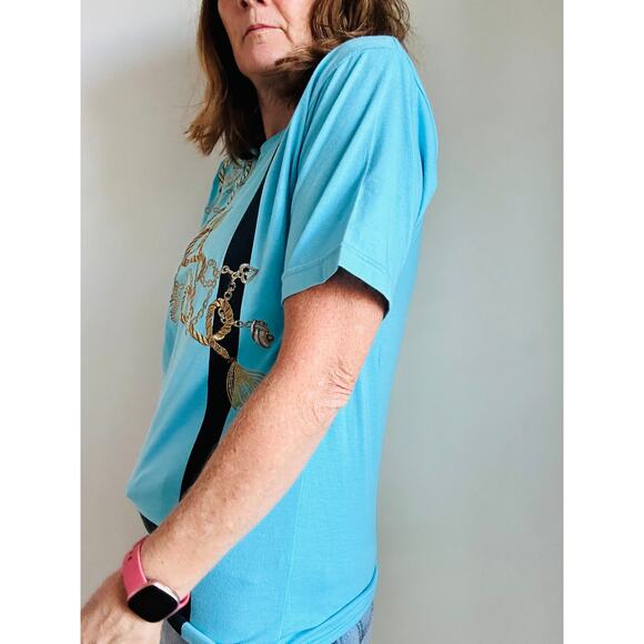 Vintage 80s womens T shirt Size Small Nautical Gold/Blue Coastal Vibes - Picture 4 of 9